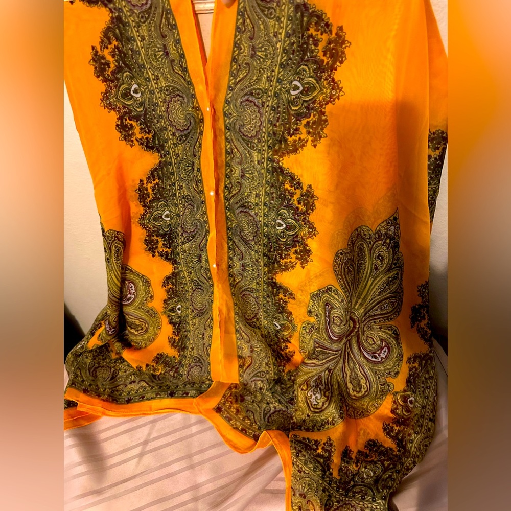 NWOT scarf or cover up in tangerine color and faux pearl fasteners
